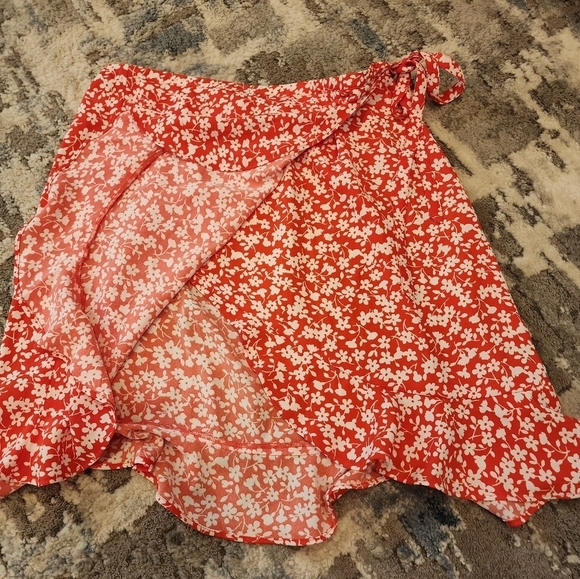 NWT J. Crew coral floral skirt.  Faux wrap.  Stretch waist. Ruffle Hem. … - Picture 5 of 16